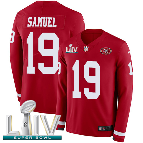49ers #19 Deebo Samuel Red Super Bowl LIV 2020 Team Color Men's Stitched Limited Therma Long Sleeve Jersey cheap jerseys for sale - CheapJerseys.Shop
