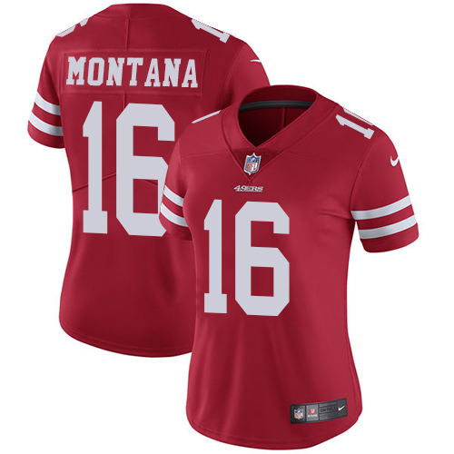 49ers #16 Joe Montana Red Team Color Women's Stitched Vapor Untouchable Limited Jersey cheap jerseys for sale - CheapJerseys.Shop