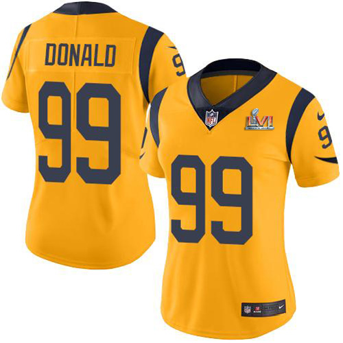 Rams #99 Aaron Donald White Super Bowl LVI Patch Women's Stitched Vapor Untouchable Limited Jersey cheap jerseys for sale - CheapJerseys.Shop