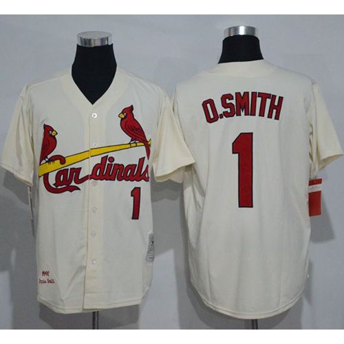 Mitchell And Ness St.Louis Cardinals #1 Ozzie Smith Cream Throwback Stitched Jersey Men's cheap jerseys for sale - CheapJerseys.Shop