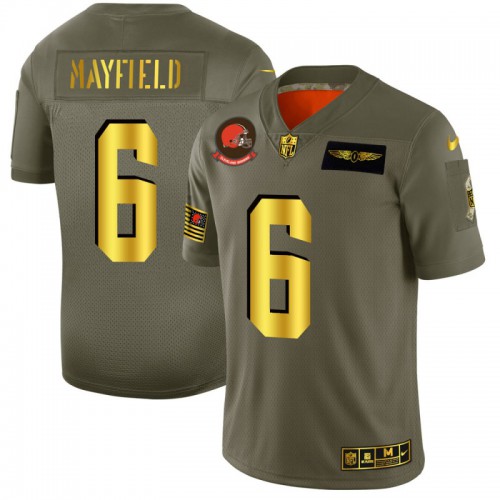 Cleveland Cleveland Browns #6 Baker Mayfield Men's Olive Gold 2019 Salute to Service Limited Jersey Men's cheap jerseys for sale - CheapJerseys.Shop