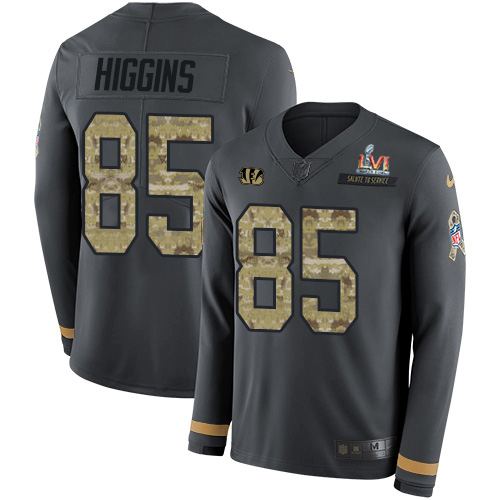 Bengals #85 Tee Higgins Anthracite Super Bowl LVI Patch Salute To Service Men's Stitched Limited Therma Long Sleeve Jersey cheap jerseys for sale - CheapJerseys.Shop