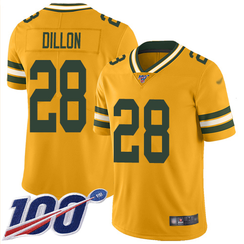 Packers #28 AJ Dillon Gold Youth Stitched Limited Inverted Legend 100th Season Jersey cheap jerseys for sale - CheapJerseys.Shop