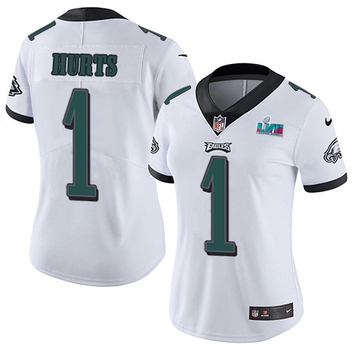 Eagles #1 Jalen Hurts White Super Bowl LVII Patch Women's Stitched Vapor Untouchable Limited Jersey cheap jerseys for sale - CheapJerseys.Shop