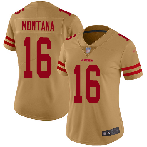 49ers #16 Joe Montana Gold Women's Stitched Limited Inverted Legend Jersey cheap jerseys for sale - CheapJerseys.Shop