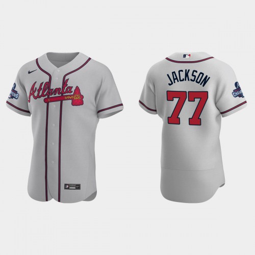 Atlanta Atlanta Braves #77 Luke Jackson Men's 2021 World Series Champions Patch Authentic Player Jersey - Gray Men's cheap jerseys for sale - CheapJerseys.Shop
