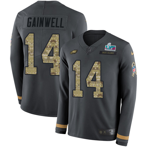 Eagles #14 Kenneth Gainwell Anthracite Salute To Service Super Bowl LVII Patch Men's Stitched Limited Therma Long Sleeve Jersey cheap jerseys for sale - CheapJerseys.Shop