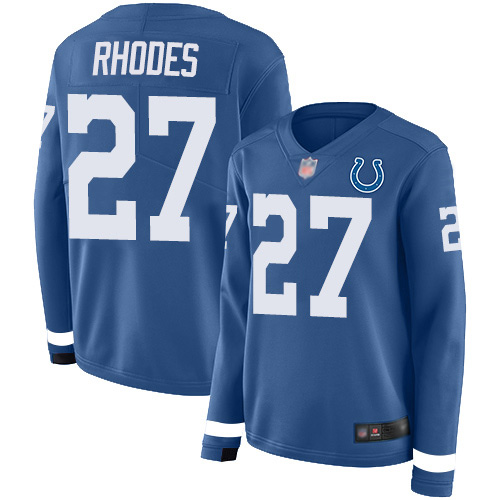 Indianapolis Colts #27 Xavier Rhodes Royal Blue Team Color Women's Stitched Limited Therma Long Sleeve Jersey Womens cheap jerseys for sale - CheapJerseys.Shop