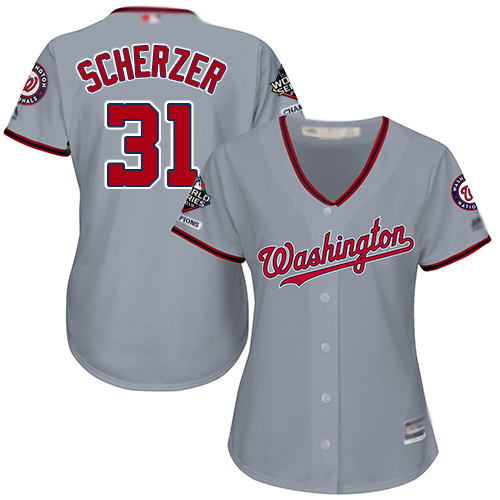 Washington Nationals #31 Max Scherzer Grey Road 2019 World Series Champions Women's Stitched Jersey Womens cheap jerseys for sale - CheapJerseys.Shop