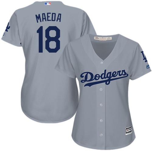 Los Angeles Dodgers #18 Kenta Maeda Grey Alternate Road Women's Stitched Jersey Womens cheap jerseys for sale - CheapJerseys.Shop