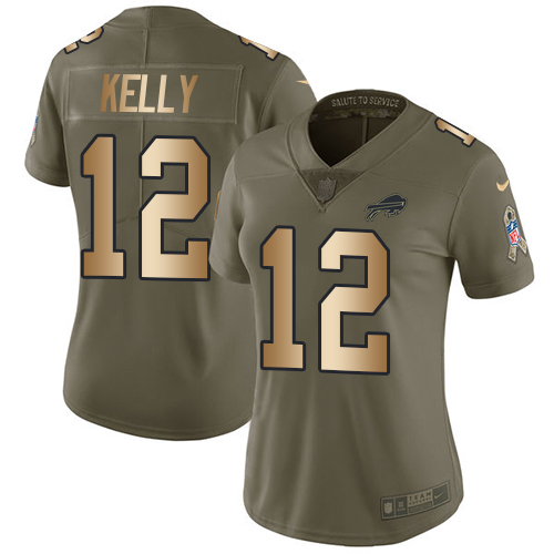 Bills #12 Jim Kelly Olive/Gold Women's Stitched Limited 2017 Salute To Service Jersey cheap jerseys for sale - CheapJerseys.Shop