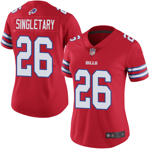 Buffalo Bills #26 Devin Singletary Red Women's Stitched Limited Rush Jersey Womens cheap jerseys for sale - CheapJerseys.Shop
