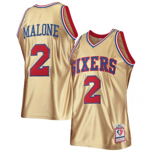 Philadelphia 76ers #2 Moses Malone Mens Gold Mitchell & Ness 75th Anniversary 1982-83 Hardwood Classics Swingman Jersey Mens cheap jerseys for sale - CheapJerseys.Shop