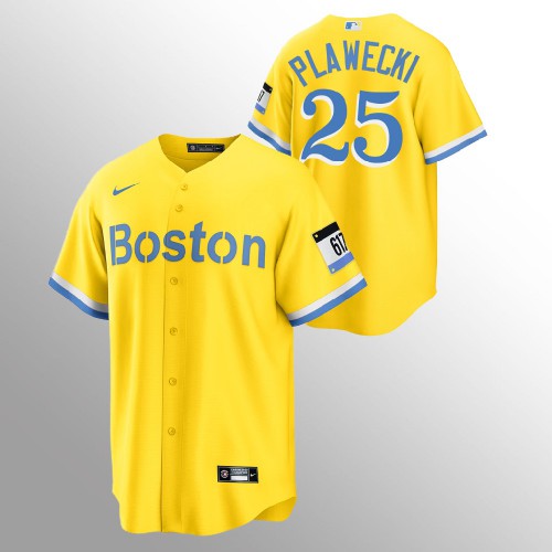 Boston Boston Red Sox #25 Kevin Plawecki Men's 2021 City Connect Gold Fans Version Jersey Men's cheap jerseys for sale - CheapJerseys.Shop