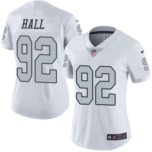 Las Vegas Raiders #92 P.J. Hall White Women's Stitched Limited Rush Jersey Womens cheap jerseys for sale - CheapJerseys.Shop