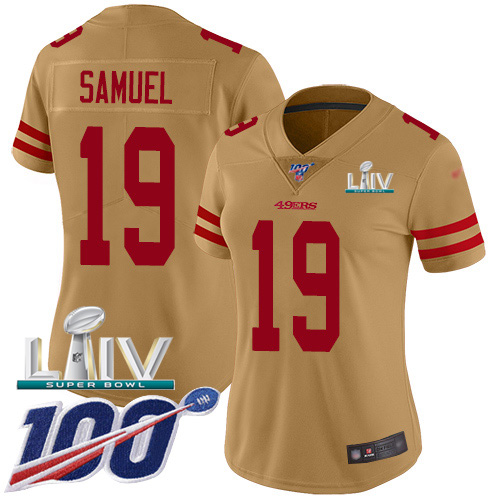 49ers #19 Deebo Samuel Gold Super Bowl LIV 2020 Women's Stitched Limited Inverted Legend 100th Season Jersey cheap jerseys for sale - CheapJerseys.Shop