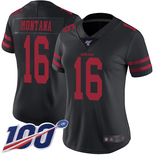 49ers #16 Joe Montana Black Alternate Women's Stitched 100th Season Vapor Limited Jersey cheap jerseys for sale - CheapJerseys.Shop