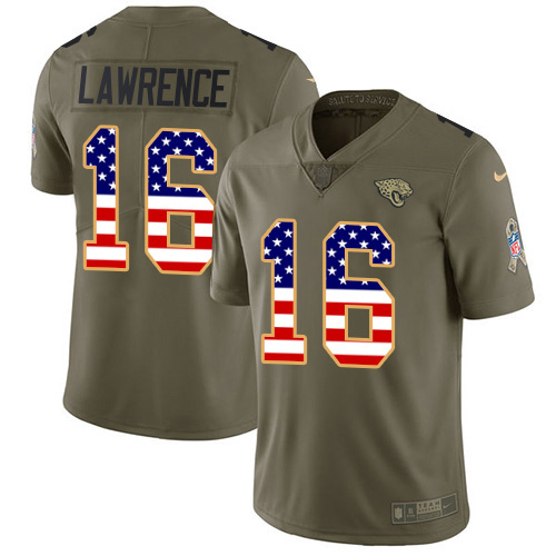 Jaguars #16 Trevor Lawrence Olive/USA Flag Men's Stitched Limited 2017 Salute To Service Jersey cheap jerseys for sale - CheapJerseys.Shop