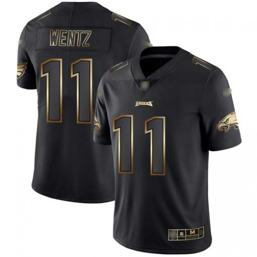Philadelphia Eagles #11 Carson Wentz Black/Gold Men's Stitched Vapor Untouchable Limited Jersey Men's cheap jerseys for sale - CheapJerseys.Shop