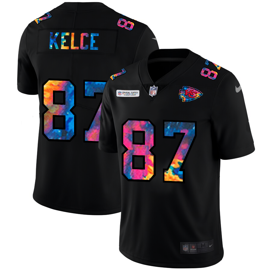 Kansas City Chiefs #87 Travis Kelce Men's Multi-Color Black 2020 Crucial Catch Vapor Untouchable Limited Jersey cheap jerseys for sale - CheapJerseys.Shop