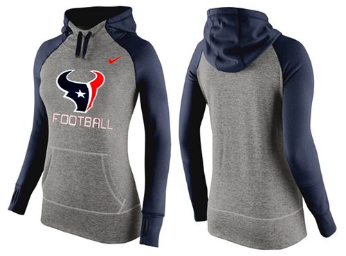 Women's Houston Texans Performance Hoodie Grey & Dark Blue cheap jerseys for sale - CheapJerseys.Shop