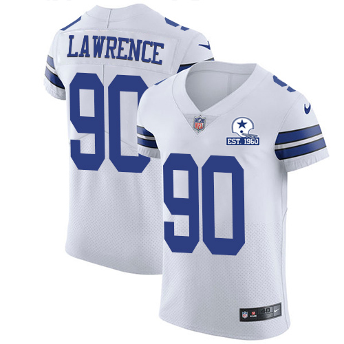 Cowboys #90 DeMarcus Lawrence White Men's Stitched With Established In 1960 Patch New Elite Jersey cheap jerseys for sale - CheapJerseys.Shop