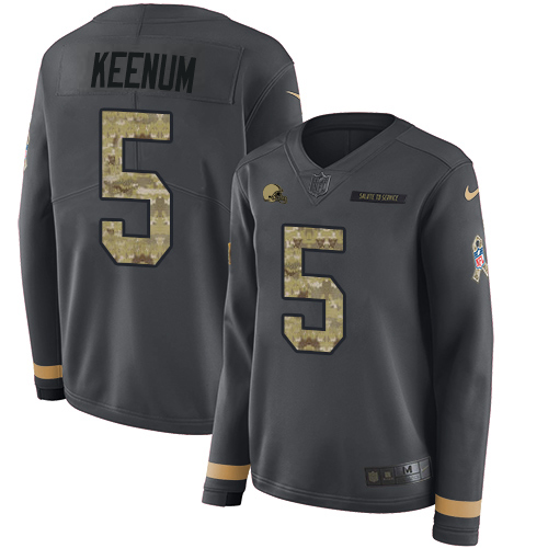 Cleveland Browns #5 Case Keenum Anthracite Salute to Service Women's Stitched Limited Therma Long Sleeve Jersey Womens cheap jerseys for sale - CheapJerseys.Shop
