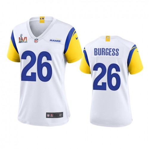 Los Angeles Los Angeles Rams #26 Terrell Burgess Women's Super Bowl LVI Patch Alternate Game Jersey - White Womens cheap jerseys for sale - CheapJerseys.Shop