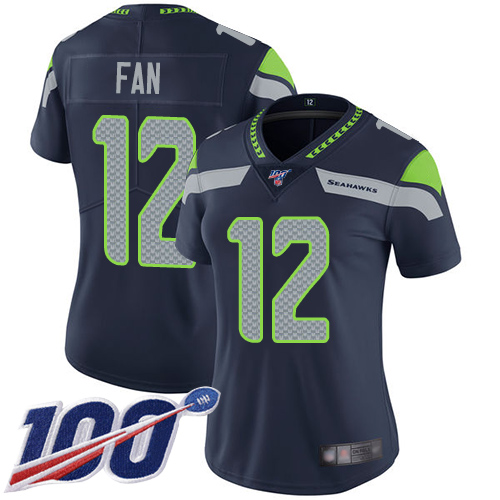 Seahawks #12 Fan Steel Blue Team Color Women's Stitched 100th Season Vapor Limited Jersey cheap jerseys for sale - CheapJerseys.Shop