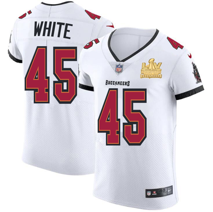 Tampa Bay Buccaneers #45 Devin White Men's Super Bowl LV Champions Patch White Vapor Elite Jersey cheap jerseys for sale - CheapJerseys.Shop