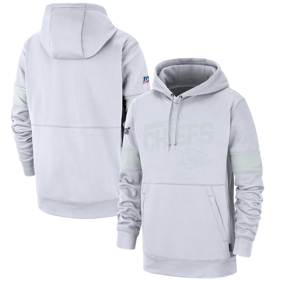 Kansas City Chiefs 100 2019 Sideline Platinum Therma Pullover Hoodie White cheap jerseys for sale - CheapJerseys.Shop