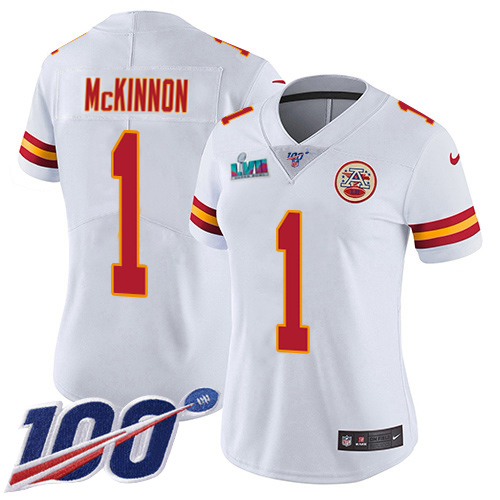 Chiefs #1 Jerick McKinnon White Super Bowl LVII Patch Women's Stitched 100th Season Vapor Limited Jersey cheap jerseys for sale - CheapJerseys.Shop