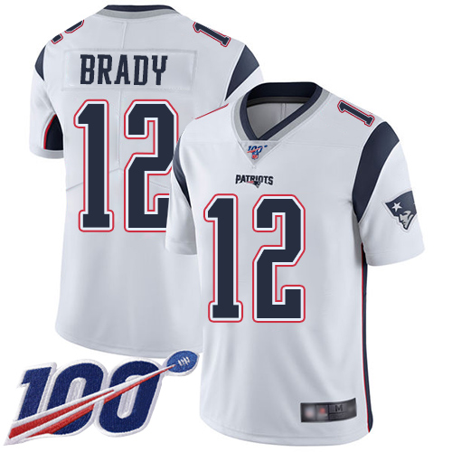 Patriots #12 Tom Brady White Men's Stitched 100th Season Vapor Limited Jersey cheap jerseys for sale - CheapJerseys.Shop