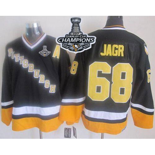 Pittsburgh Penguins #68 Jaromir Jagr Black/Yellow CCM Throwback 2017 Stanley Cup Finals Champions Stitched Jersey Men's cheap jerseys for sale - CheapJerseys.Shop