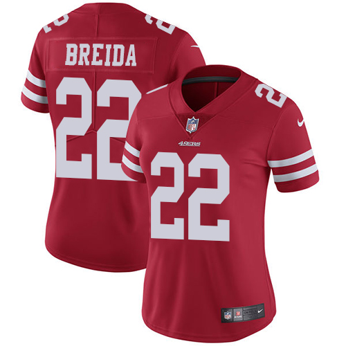 San Francisco 49ers #22 Matt Breida Red Team Color Women's Stitched Vapor Untouchable Limited Jersey Womens cheap jerseys for sale - CheapJerseys.Shop