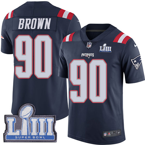 New England Patriots #90 Malcom Brown Navy Blue Super Bowl LIII Bound Youth Stitched Limited Rush Jersey Youth cheap jerseys for sale - CheapJerseys.Shop