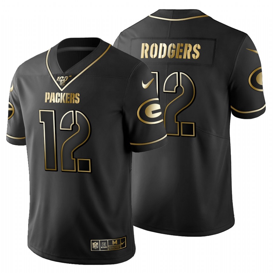 Green Bay Packers #12 Aaron Rodgers Men's Black Golden Limited 100 Jersey cheap jerseys for sale - CheapJerseys.Shop