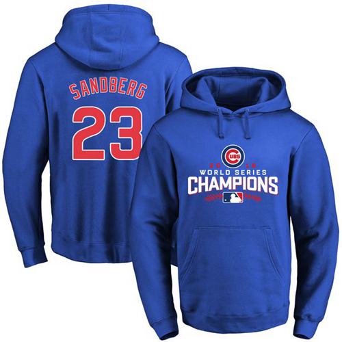 Cubs #23 Ryne Sandberg Blue 2016 World Series Champions Pullover Hoodie cheap jerseys for sale - CheapJerseys.Shop