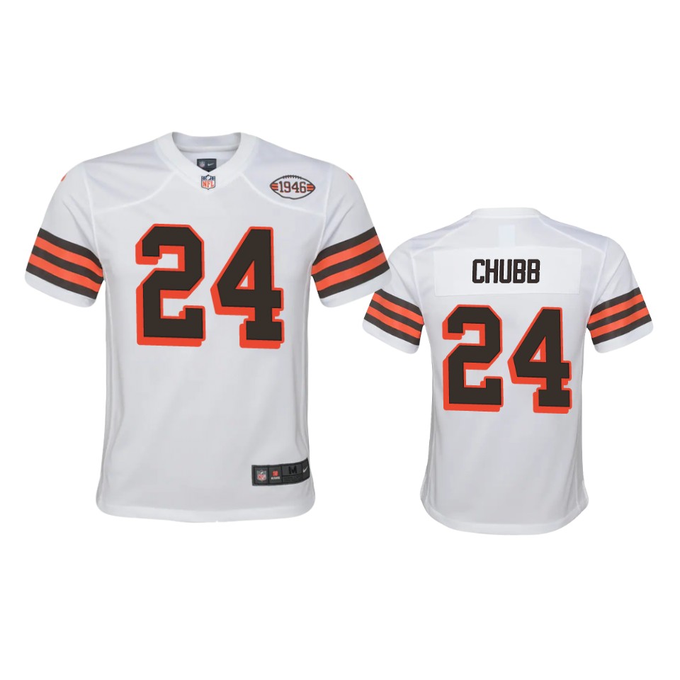 Youth Browns #24 Nick Chubb 1946 Collection Alternate Game Limited Jersey - White cheap jerseys for sale - CheapJerseys.Shop