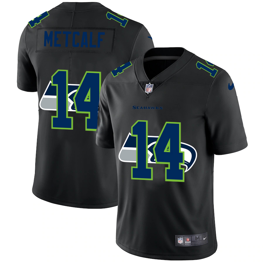Seattle Seahawks #14 DK Metcalf Men's Team Logo Dual Overlap Limited Jersey Black cheap jerseys for sale - CheapJerseys.Shop