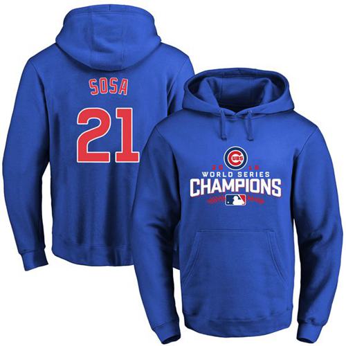 Cubs #21 Sammy Sosa Blue 2016 World Series Champions Pullover Hoodie cheap jerseys for sale - CheapJerseys.Shop