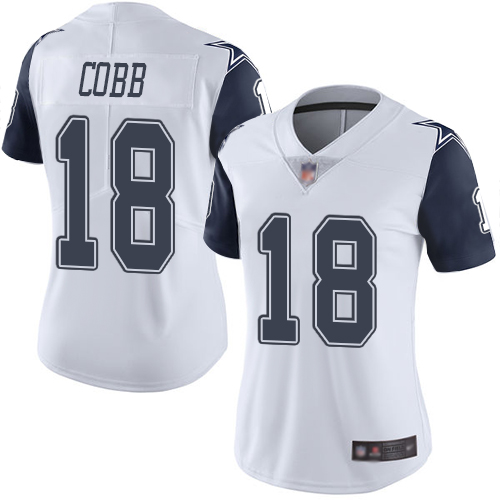 Dallas Cowboys #18 Randall Cobb White Women's Stitched Limited Rush Jersey Womens cheap jerseys for sale - CheapJerseys.Shop