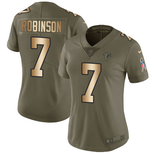 Falcons #7 Bijan Robinson Olive/Gold Stitched Women's Limited 2017 Salute To Service Jersey cheap jerseys for sale - CheapJerseys.Shop