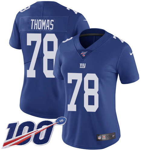 New York Giants #78 Andrew Thomas Royal Blue Team Color Women's Stitched 100th Season Vapor Untouchable Limited Jersey Womens cheap jerseys for sale - CheapJerseys.Shop