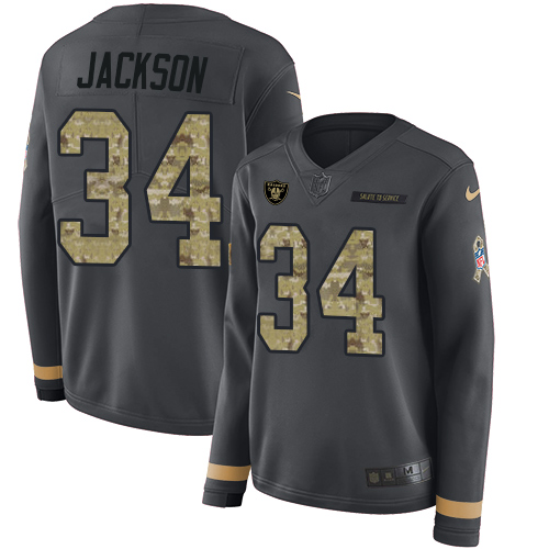Raiders #34 Bo Jackson Anthracite Salute To Service Women's Stitched Limited Therma Long Sleeve Jersey cheap jerseys for sale - CheapJerseys.Shop