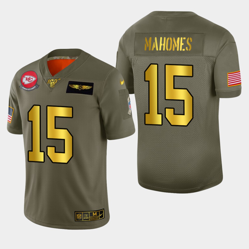 Kansas City Chiefs #15 Patrick Mahomes Men's Olive Gold 2019 Salute To Service Limited 100 Jersey cheap jerseys for sale - CheapJerseys.Shop