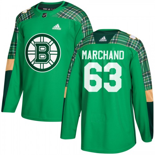 Boston Bruins #63 Brad Marchand Green St. Patrick's Day Authentic Practice Stitched Jersey Men's cheap jerseys for sale - CheapJerseys.Shop