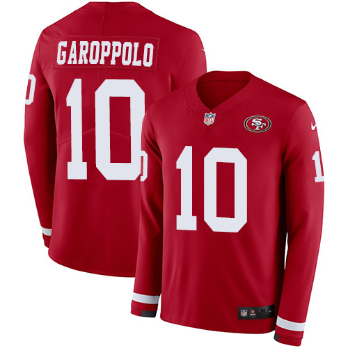 49ers #10 Jimmy Garoppolo Red Team Color Youth Stitched Limited Therma Long Sleeve Jersey cheap jerseys for sale - CheapJerseys.Shop