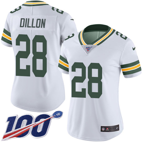 Packers #28 AJ Dillon White Women's Stitched 100th Season Vapor Untouchable Limited Jersey cheap jerseys for sale - CheapJerseys.Shop