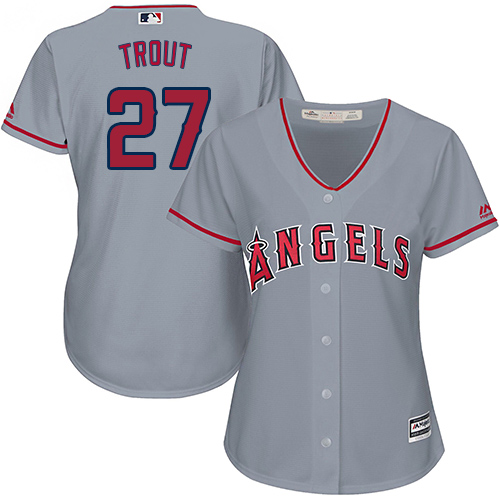 Los Angeles Angels #27 Mike Trout Grey Road Women's Stitched Jersey Womens cheap jerseys for sale - CheapJerseys.Shop